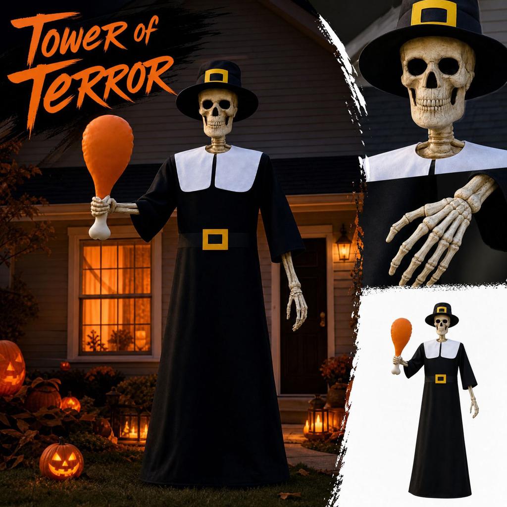 Skeleton Costume Set with Cape and Accessories - Thanksgiving Turkey Leg for Outdoor Halloween Yard Decoration