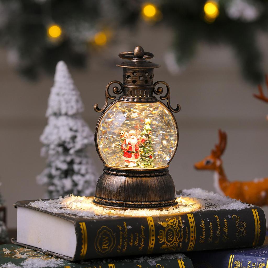 USB Concert Snow Globe Christmas Ornament - Luminous Resin Lantern with Golden Horse