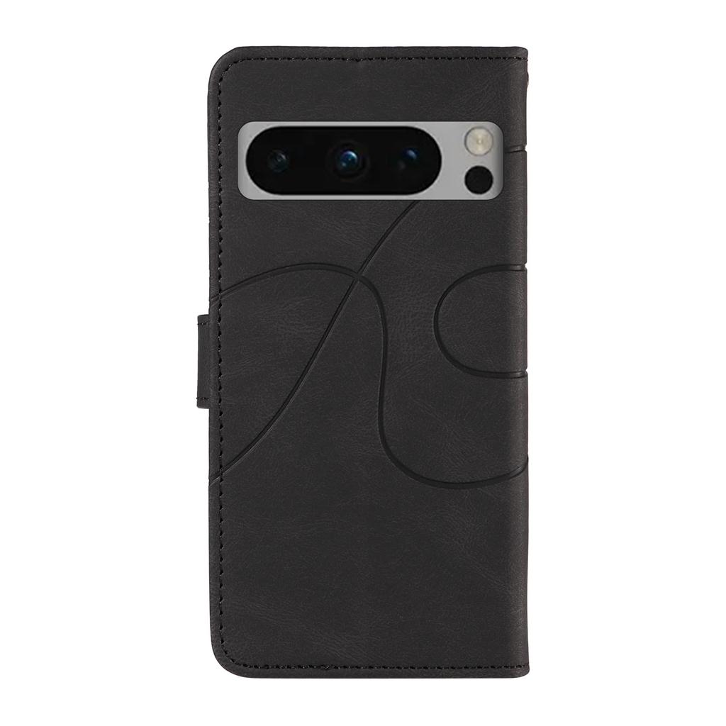 For Google Pixel 8 Pro Wallet Case Leather Phone Cover Stand with Curved Line Design