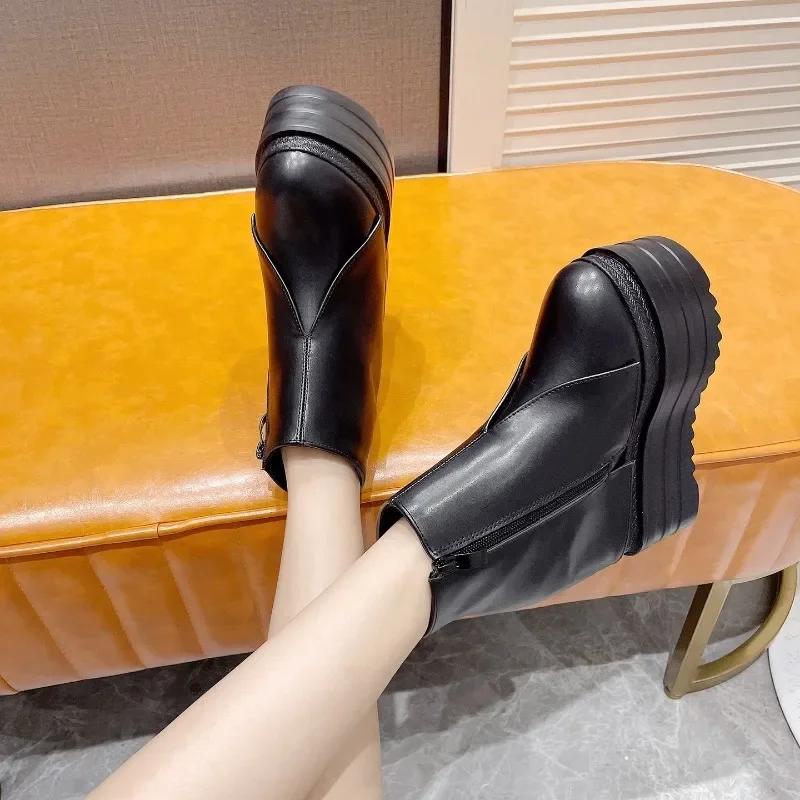 Women's Platform Ankle Boots Wedges Super High Heel Boots 14CM Spring Autumn Thick Bottom White Women's Shoes Casual Short Botas
