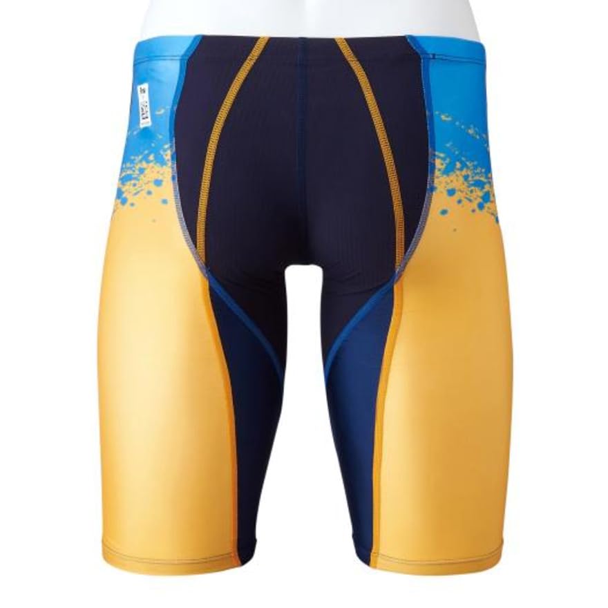 MIZUNO FX SONIC Prism Half Size FINA Swimming for Competitive Swimming and Challenge N2MB1031 Men's Spats, M, Navy/Yellow, (International Federation)