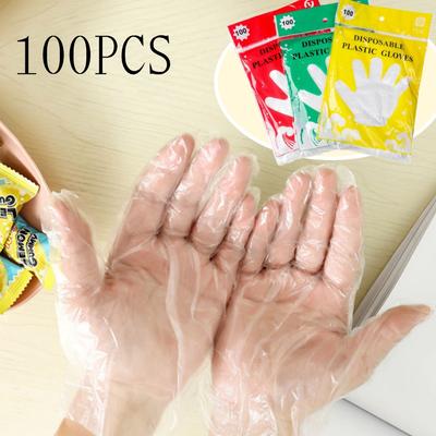 100Pcs Disposable Gloves Transparent Disposable Plastic Gloves Food Grade Kitchen Gloves Waterproof Robust Plastic Gloves