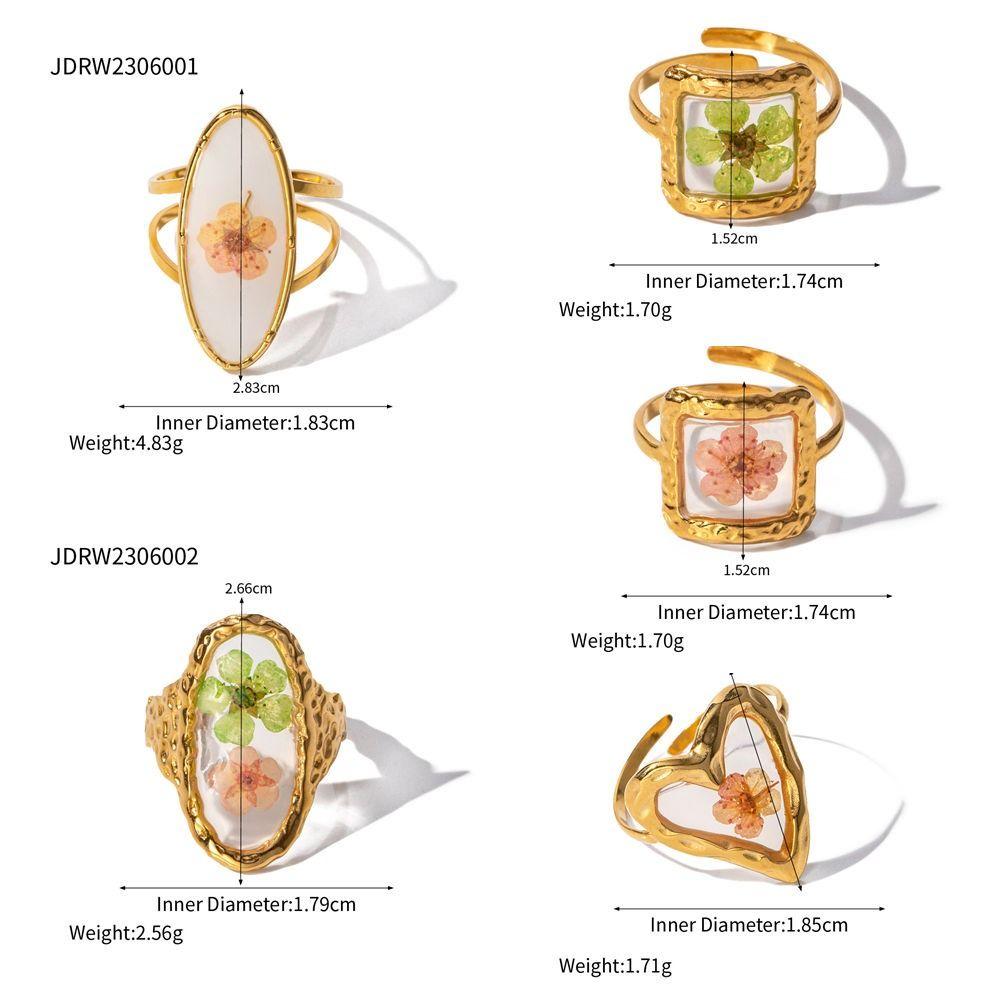 Geometric Summer Transparent Ring Stainless Steel Open Ring Retro Eternal Flower Ring  Couple