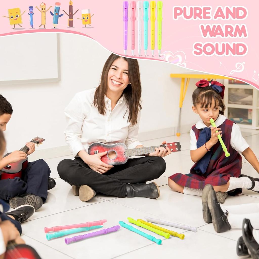 48 Pcs Novelty Flute Shape Rollerball Pens Cute Kawaii Creative Music Pens Black Gel Ink Kids Recorder for School Office Parties Desktop Decoration