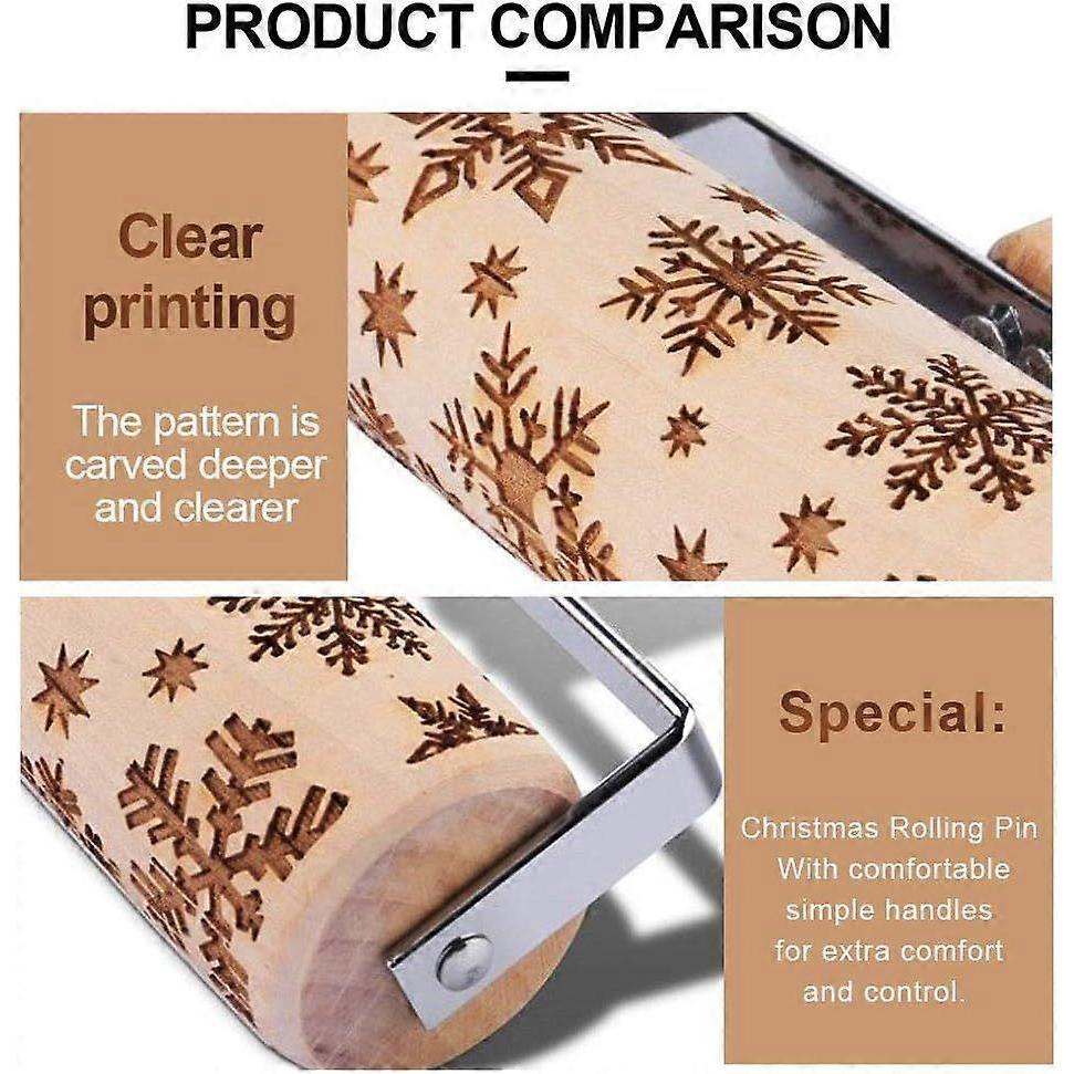 Embossed Rolling Pin Wooden, 3D Engraved Rolling Pin, Natural Safe Wood Roller