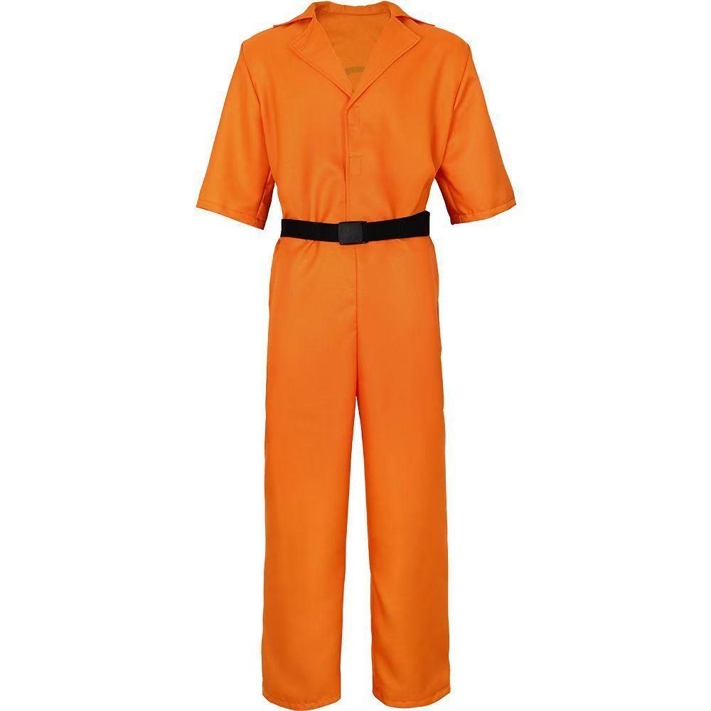Luigi American Prisoner Costume: Orange Halloween Stage Performance Prison Uniform Cosplay XXL