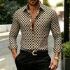 2026 Nuova Camicia da Uomo Geometrica a Griglia di Diamanti Bianca e Nera, Camicia Stampata Personalizzata, Abbigliamento da Uomo Versatile alla Moda Casual