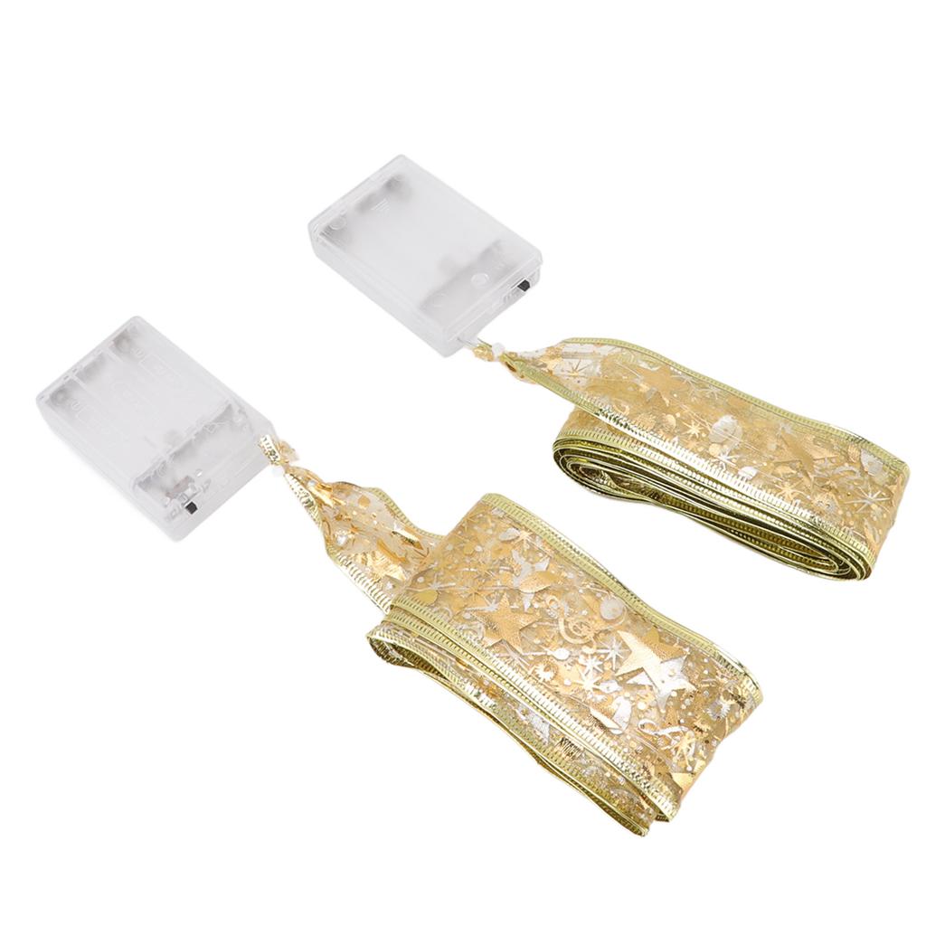2 Pcs Christmas Ribbon String Lights Fairy Lights Christmas Tree Lights for Decorations Golden Warm