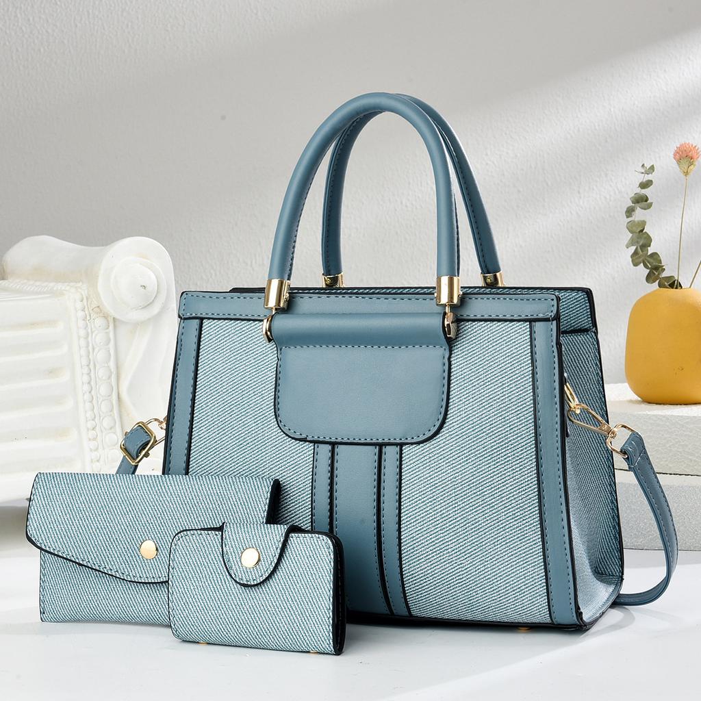 New High Appearance Horizontal Splicing Bag Three-piece Canvas Texture Handbag Leisure Large Capacity Single Shoulder Crossbody Bag