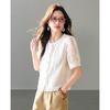 TERRE BLEUE Women's Lace Short-Sleeve Casual Shirt