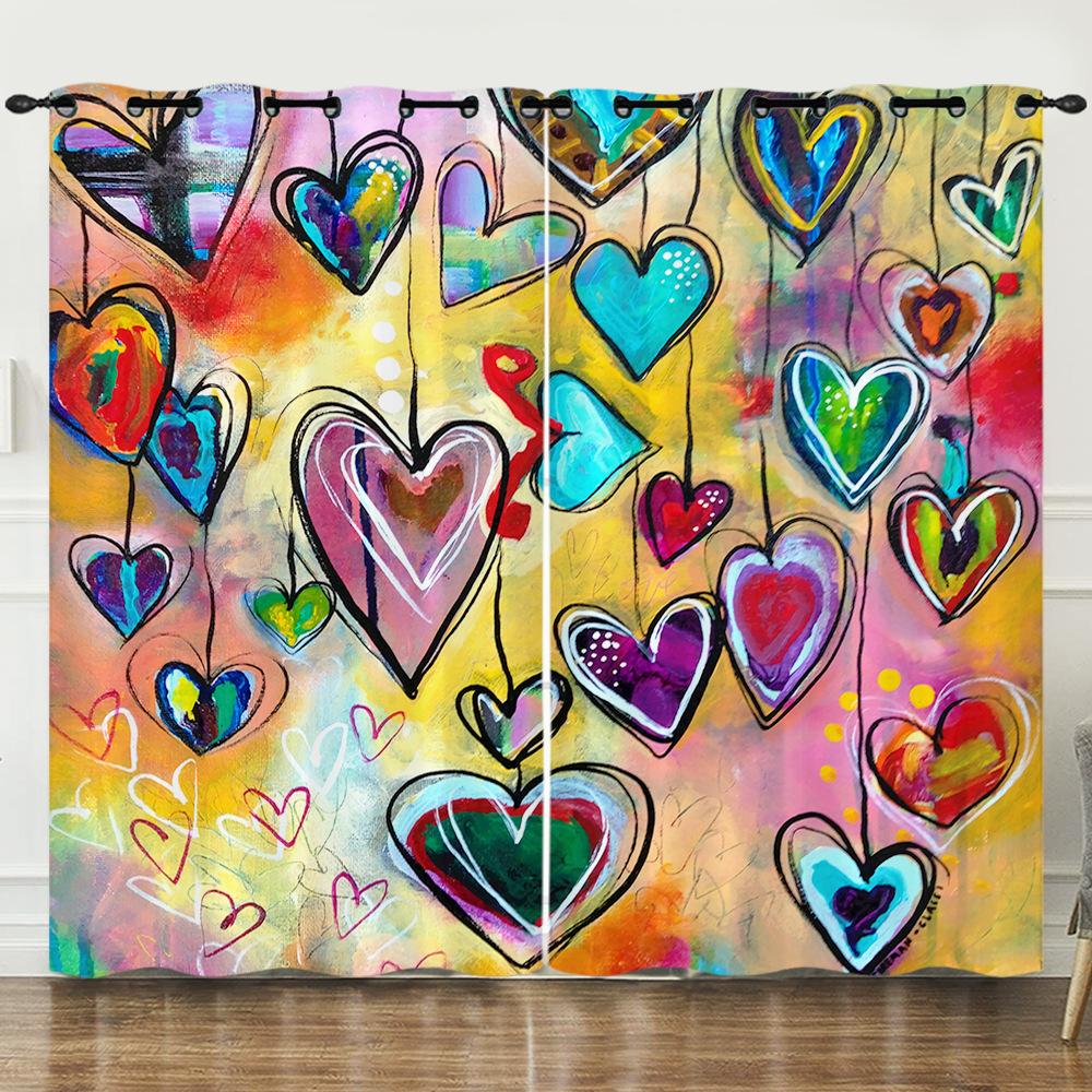 Curtains Full Screen Love Romantic 3D Digital Printing Blackout Curtain Punching