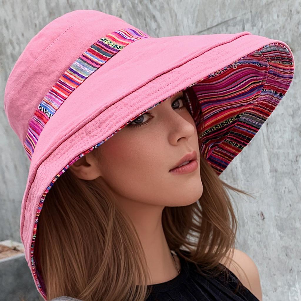 Fisherman Hat Spring Summer National Style Reversible Sun Hat Travel Versatile Cap Women'S Face-Covering Influencer Beach Hat