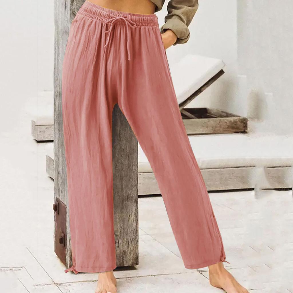 Pantaloni pentru femei, pantaloni eleganți la modă, talie elastică, talie înaltă, picior larg, croială regulată, pantaloni sport