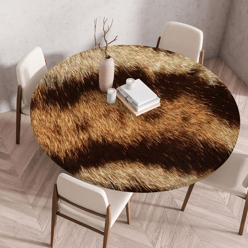 Creative Animal Fur Texture Patten Round Table Cover Fitted Vinyl Tablecloth Elastic Edged Waterproof Dining Table Cloth