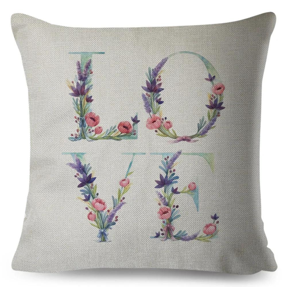 Nordic Style Love Heart Letter Pillowcase Decor Flower Printed Pillow Case for Home Car Sofa Polyester Cushion Cover X