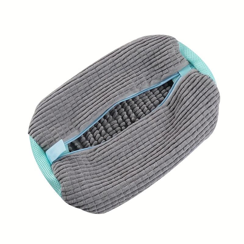1pc Durable Shoe Washing Machine Bag for All Shoe Types - Yellow with Blue Zipper, Oval Protective Laundry Bag with Rich Fluff I