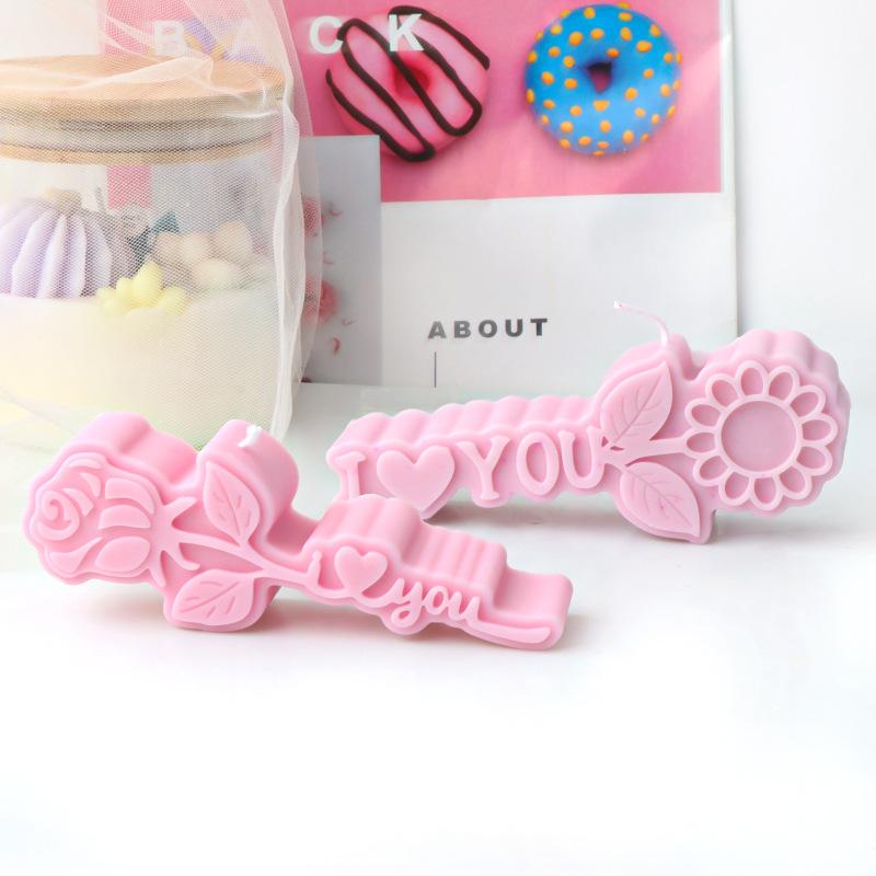 DIY Rose Heart Candle Molds 2D Love Slogan Aromath Soap Resin Mold Chocolate Cake Baking Tool Valentine's Day Decoration Gifts