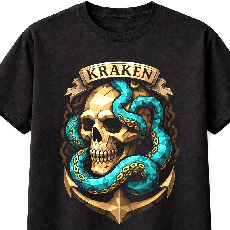 Kraken Skull Anchor Nautical Octopus Pirate Graphic Unisex T Shirt S 5XL S