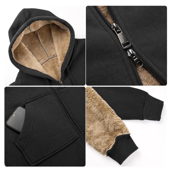 Women Winter Hoodie Thickened Plush-lined Long Sleeves Outerwear Mid Length Solid Color Drawstring Zipper Closure Coat Daily Commuting Jacket