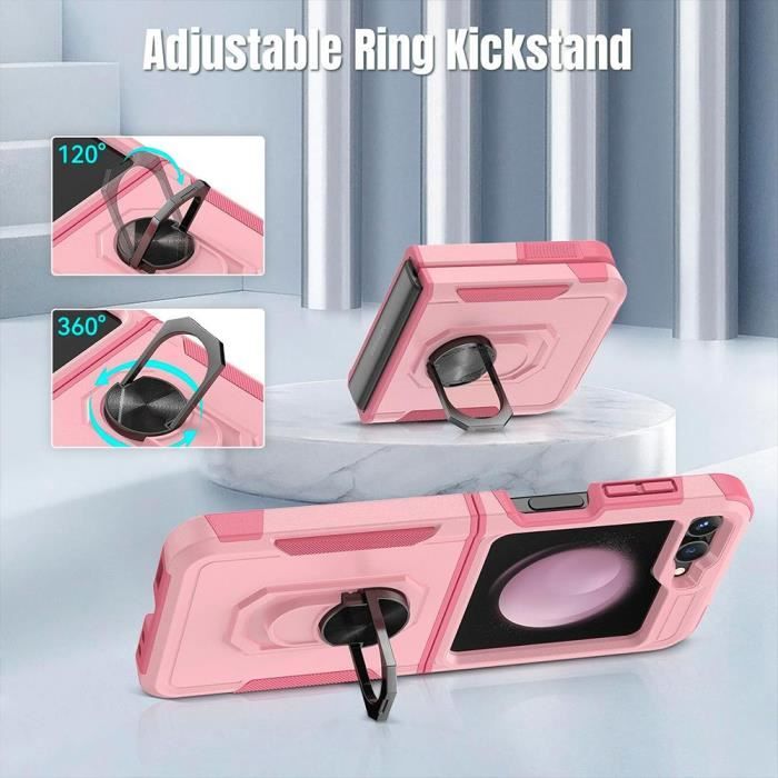 Coque pour samsung galaxy z flip 6 - rigide antichoc avec anneau support rose