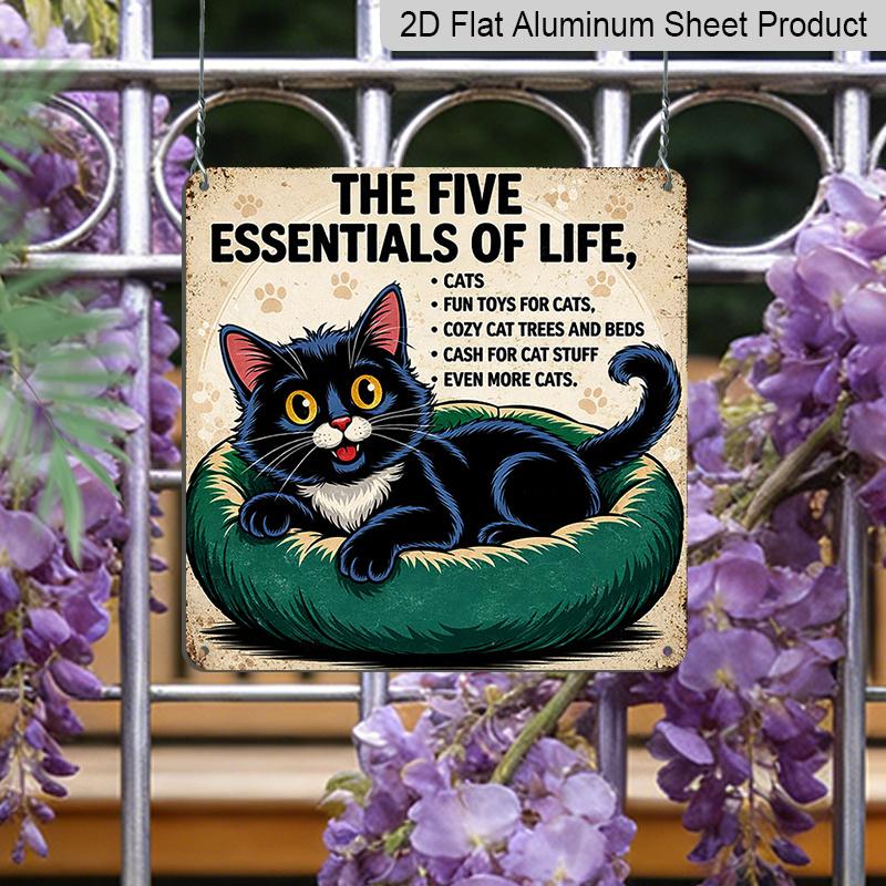 2D Flat -1pc Vintage Aluminum Metal Sign for Outdoor Wall Decoration, Featuring A Retro Tin Style with A Humorous Cat Theme