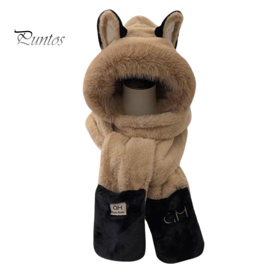 

Женская зимняя шапка-шарф с перчатками 3 в 1, дизайн, толстый плюш, украшение в виде лисьих ушей, пушистый искусственный мех, полная защита, ветрозащита, реквизит для фотосъемки на свежем воздухе хаки