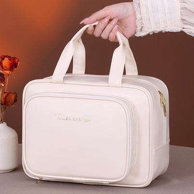 1 Stück Pu-Leder Doppelschicht-Make-up-Tasche Große Kapazität Kosmetiktasche Luxus-Kosmetik-Organizer Damen Reiseutensilien