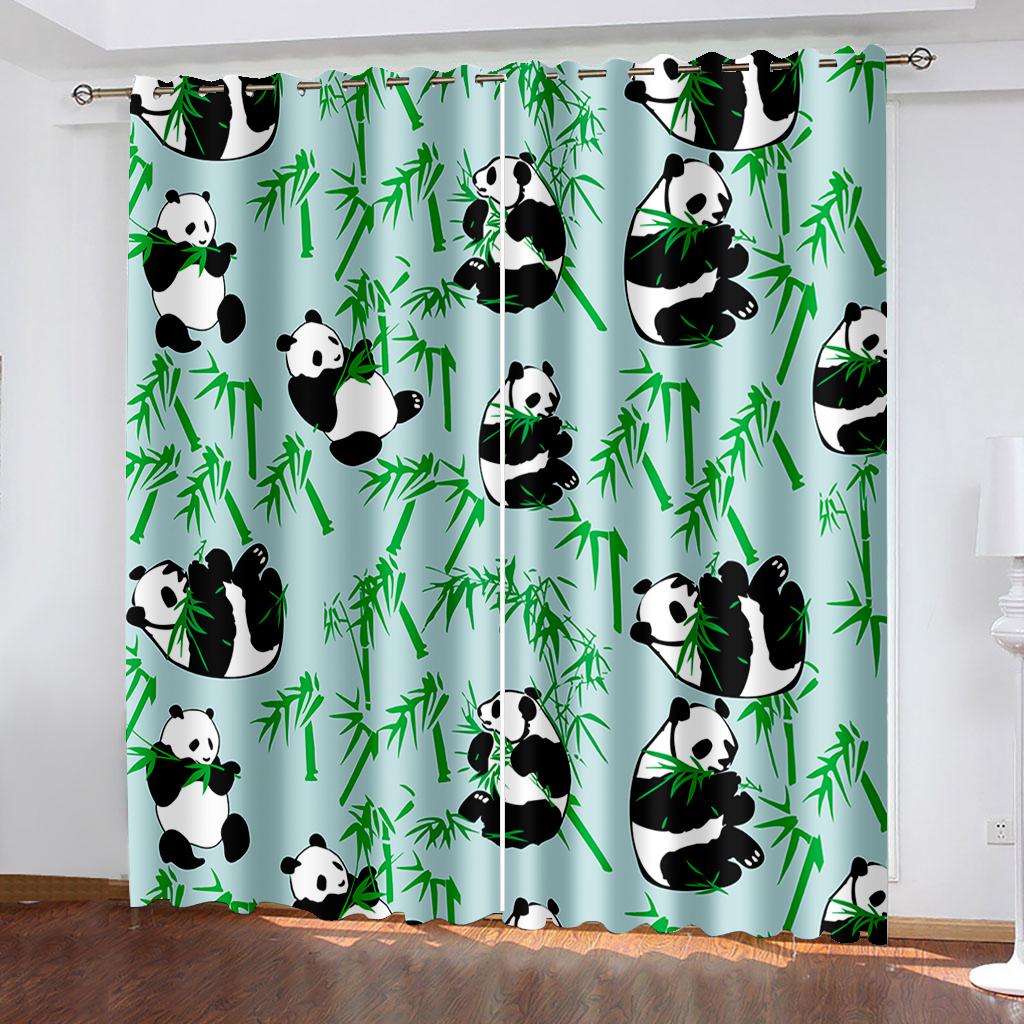 Cartoon panda climbing bamboo playing on the ground rolling curtains, children's home bedroom living room shade curtains, a set