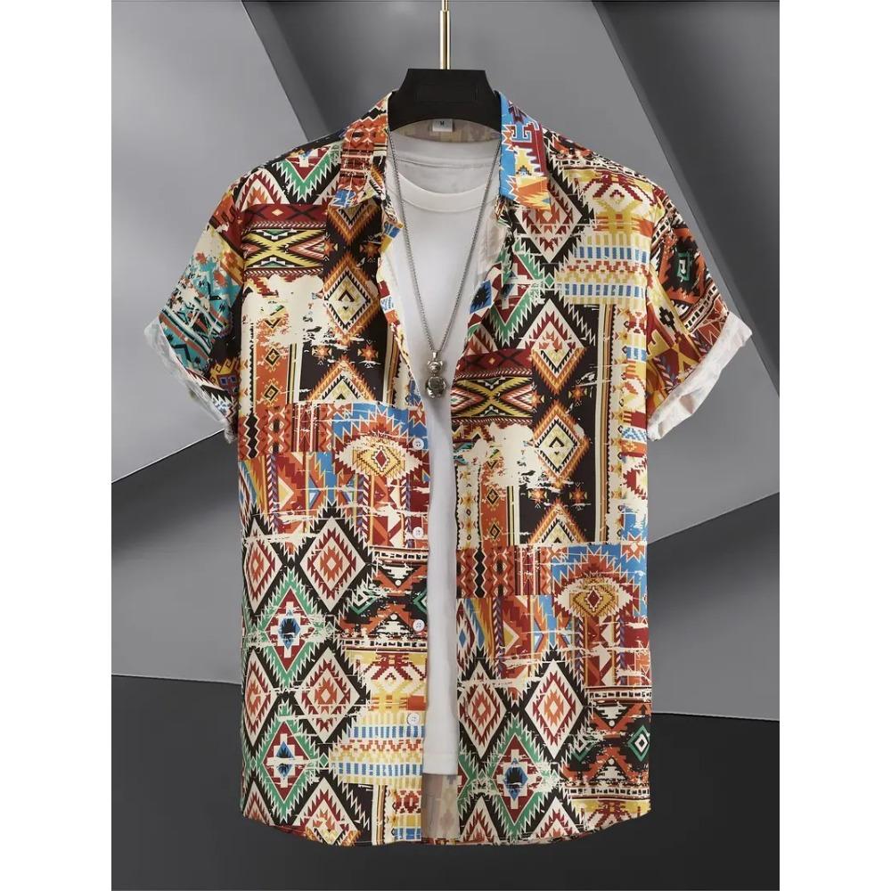 Palmshadow Cuban Camisa Men's Clothing Simple Hawaiian Print Poplin Shirt Business Holiday Everyday Outdoor Short Sleeve Shirt