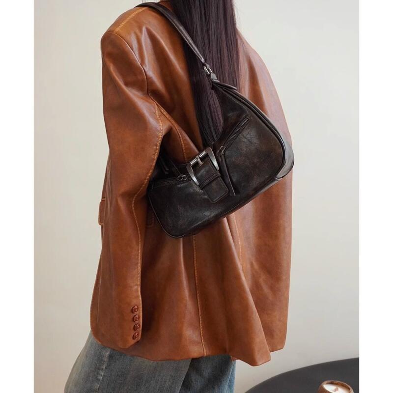 New Maillard Square Bag Women's Advanced Coffee New Moon Package Axillary Bag Retro Fashion Trend Leisure Versatile Shoulder Bag