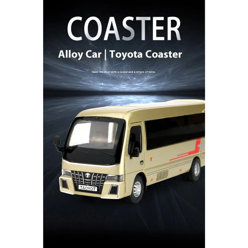 1/32 Scale Toyota Coaster Luxury Business Car Alloy Metal Die Cast Model Car Sound & Light Children Toy Gift for Kids Boy Present