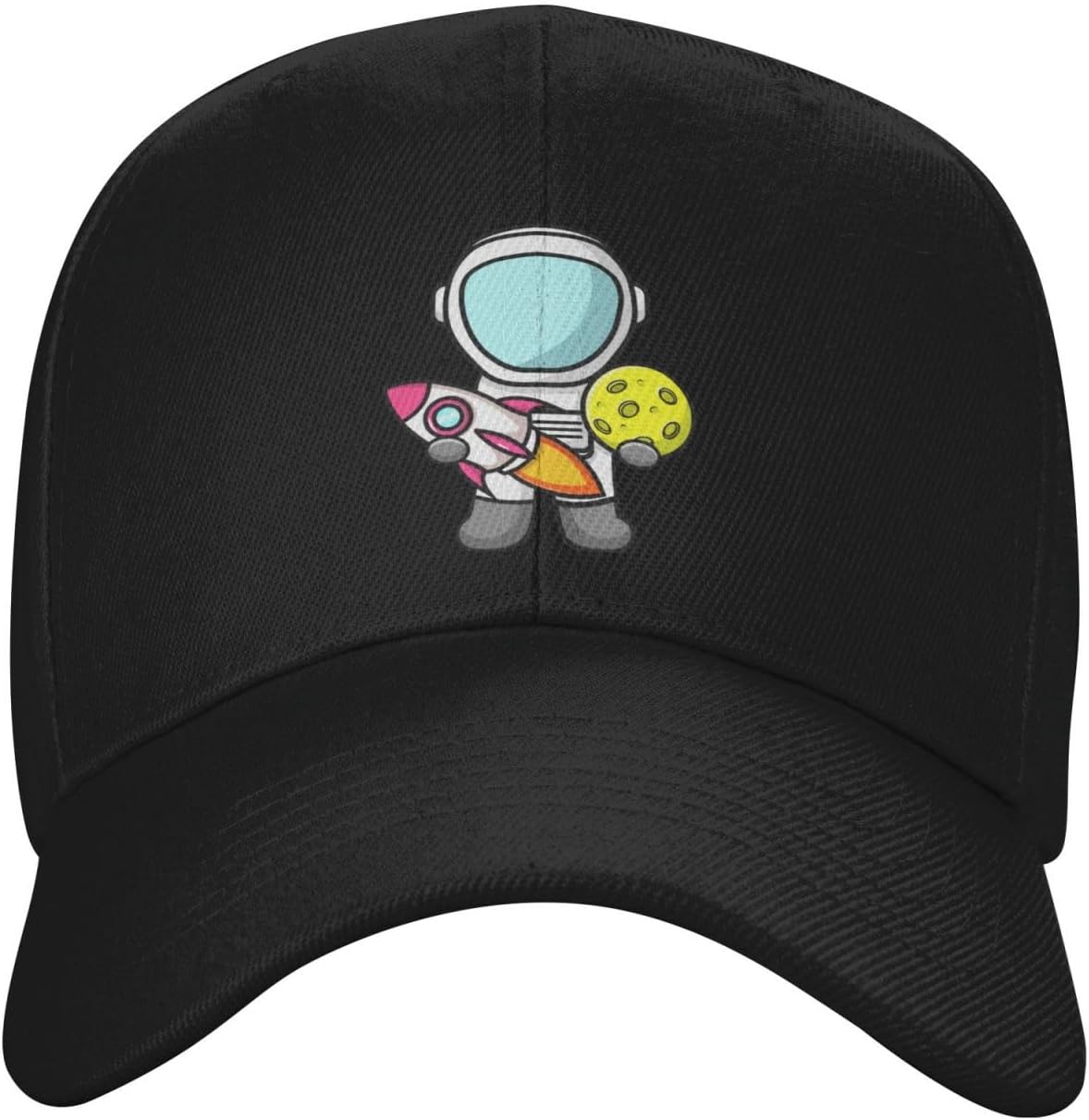 Cute Astronaut Rocket Moon Embroidered Baseball Cap Unisex Polyester Casual Outdoor Dad Hat One Size