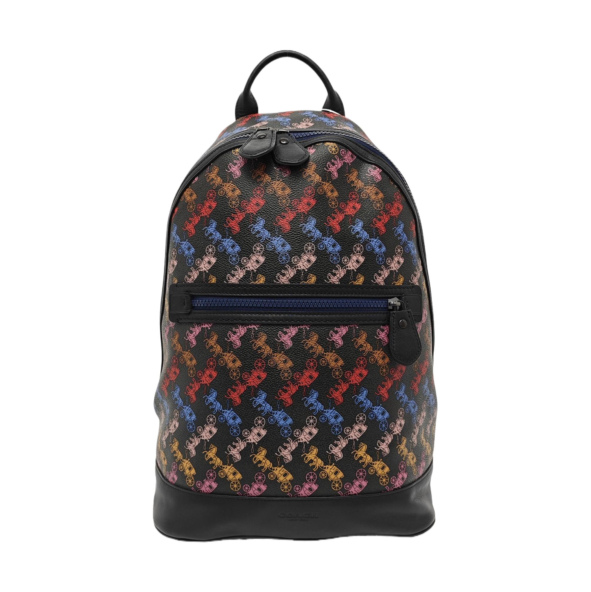 [Pre-Owned] Barrow Horse And Carriage Print Canvas And Leather Backpack - Excellent #B5LI8C ONE SIZE