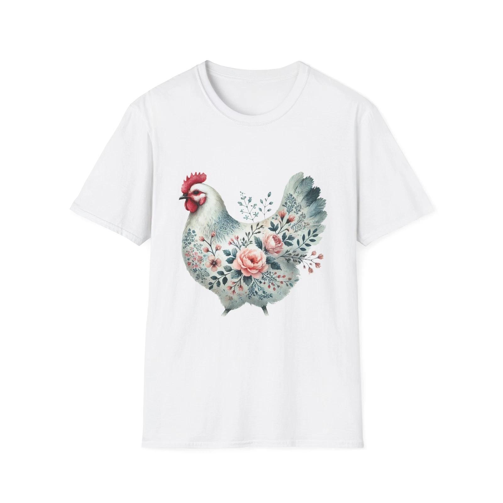 Floral Chicken T-Shirt, Farmhouse Style Tee, Gift for Chicken Lovers, Casual 2XL