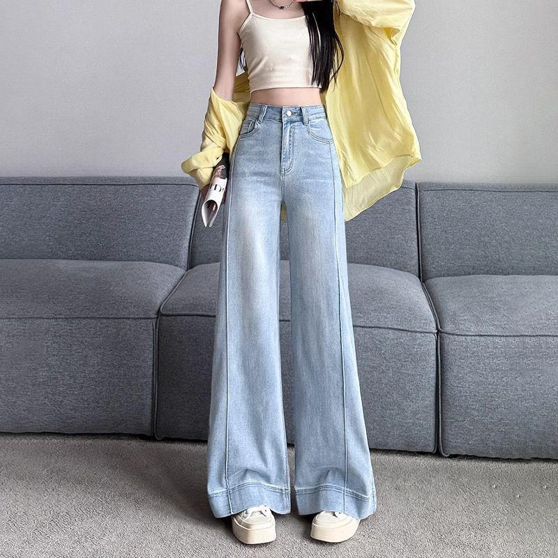 

Women s Light-Colored, High-Waisted, Flared Jeans - Spring Collection, Loose-Fit, Slimming, Wide-Leg Style M 50-55kg