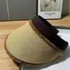 Rough Edge Empty Top Hat Straw Hat Women's Summer Big Brim Sunshade Sunscreen Headband Hat UV Protection Seaside Vacation