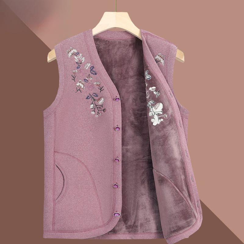 Thickened Fleece-Lined Sleeveless Vest for Elderly Women - Autumn/Winter Outerwear