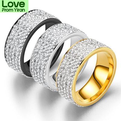 Hip Hop Iced Out Plné Zirkónové Prstene Zlatá Strieborná Farba Nerezová Oceľ Zasnúbenie Svadobné Prstene Pre Ženy Mužov Šperky Dropshipping