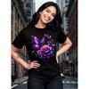 European Size Womens Orange Purple Rose Butterfly Print T Shirt Short Sleeve Crew Neck Casual Top Spring Summer Birthday Holiday Gifts