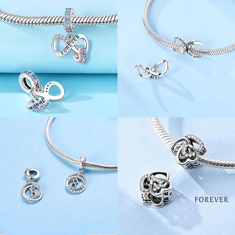 Αυθεντικά Στοιχεία Χαλκός Άπειρη Αιώνια Αγάπη Καρδιά Κρεμαστό Χάντρες Ταιριάζουν Βραχιόλια Χάντρες Για Γυναίκες Δημιουργία Κοσμημάτων DIY Δώρο