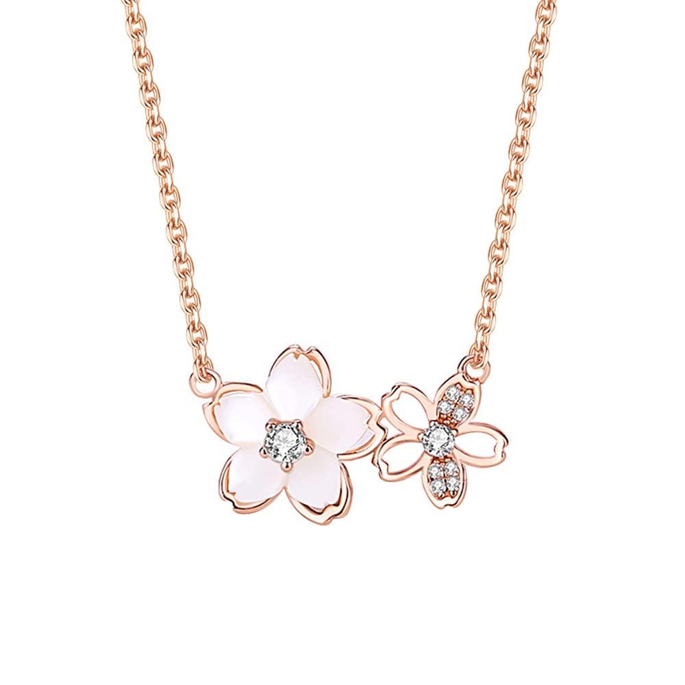 

[MIKAMU] Cherry Blossom Necklace for Women, CZ Diamond, 18K Gold. Popular Cherry Blossom Necklace for Women, Hypoallergenic, Gift Jewelry, Comes with