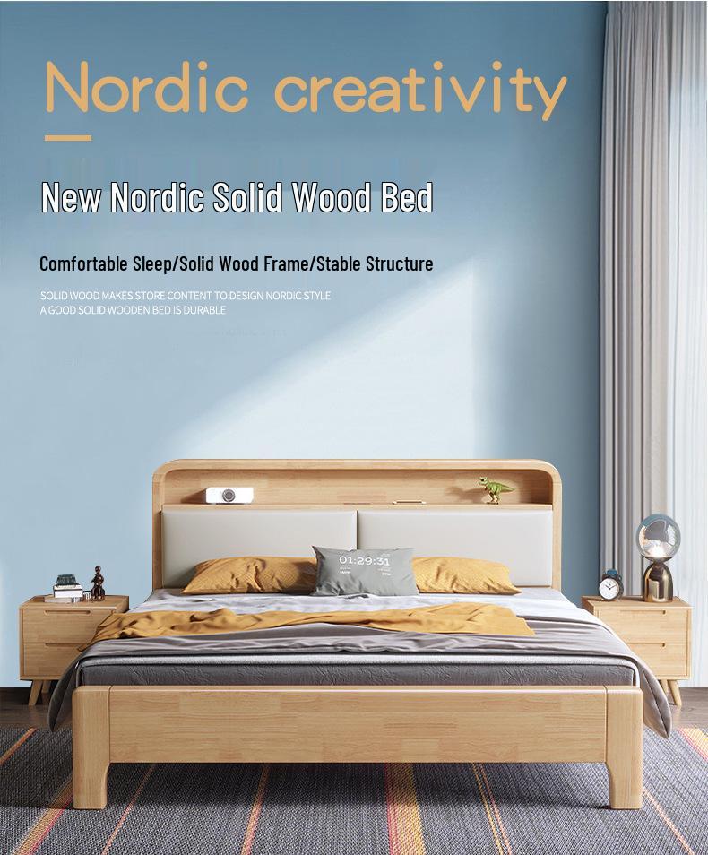 Nordic Solid Wood Bed with Soft or Hard Headboard - Available in 1.5m Single or 1.8m Double.