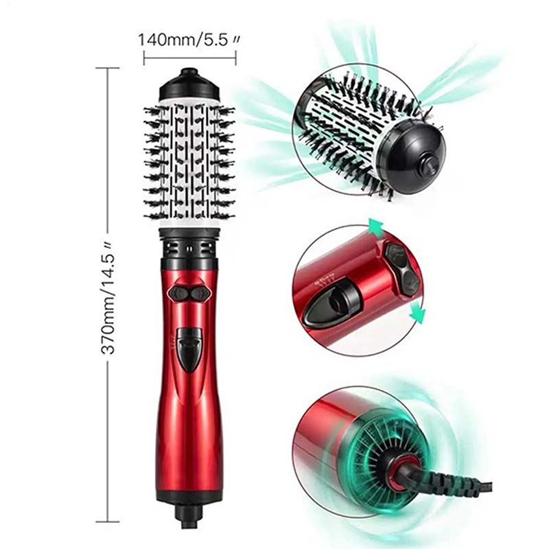 One Step Rotating Hot Air Brush Hair Dryer Comb 2 Gears Electric Styler Straightener Curler with 2 Replaceable Heads