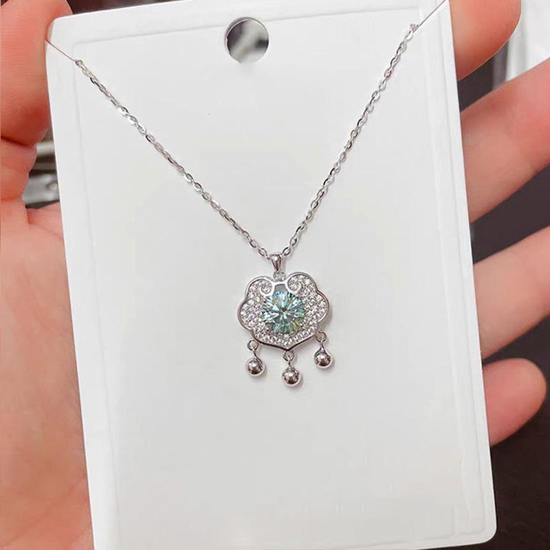 Sterling Silver S925 Safety Lock Tassel Sliver Beads Clavicle Necklace Women's Light Luxury High-Grade Chinese Style