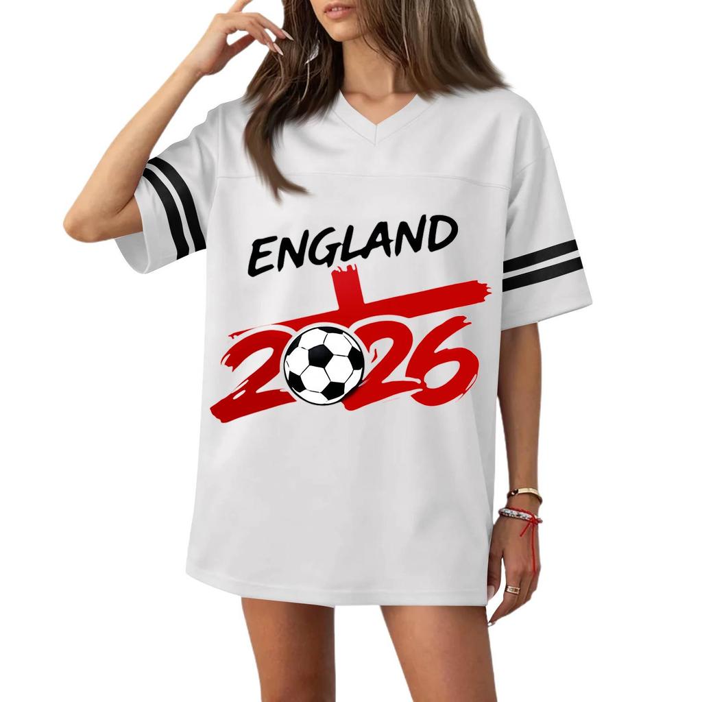 Women Casual V Neck Soccer Flag Print Short Sleeve Top 2026 Football Graphic Relaxed Fit Sports T Shirt Jersey for