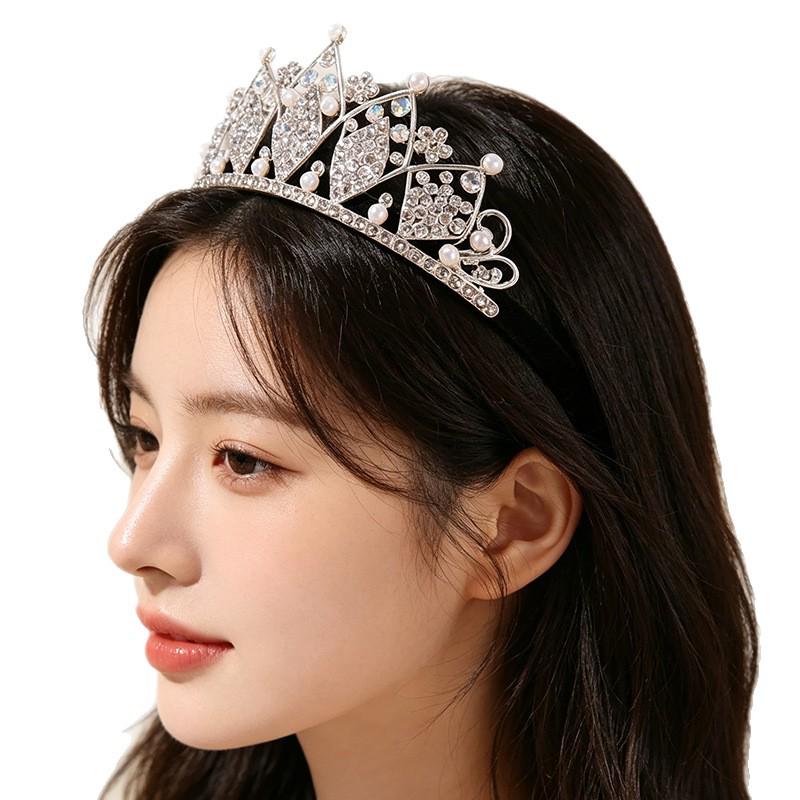Korean Style Rhinestone Bridal Headdress: High-End Round Crown for Weddings & Performances