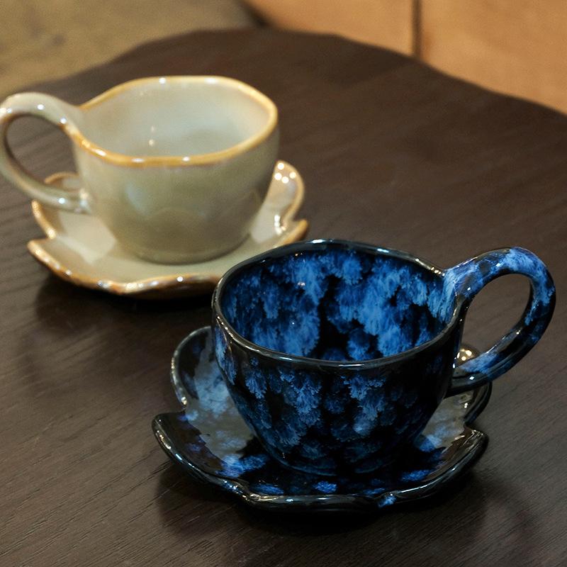 Retro kiln-changed coffee cup and saucer set, high-end exquisite mug, high-end latte cup, afternoon teacup gift