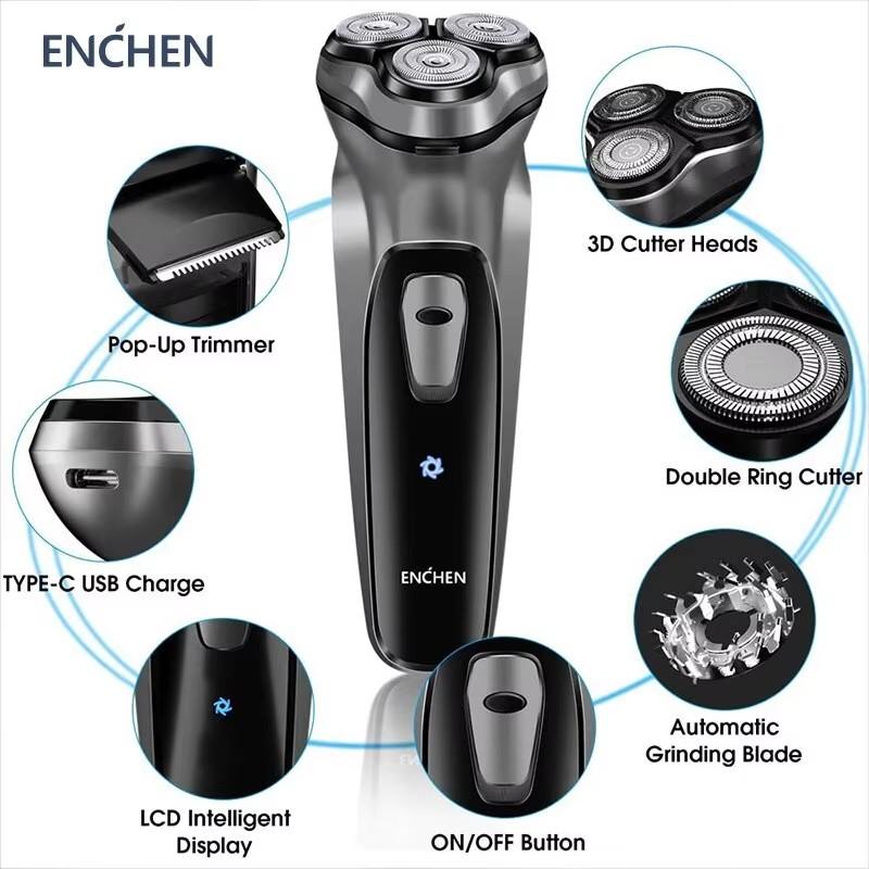 Xiaomi ENCHEN Blackstone Electrical Rotary Shaver for Men 3D Floating Blade Type-C USB Rechargeable Shaving Beard Machine