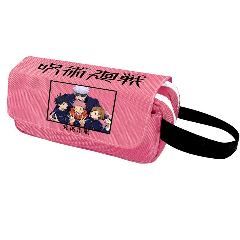 Anime Jujutsu Kaisen Pencil Case Double Zipper Large Capacity Canvas Stationery Organizer Students