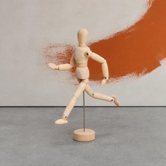 Wooden Manikin, Flexible Body Joints Human Figure Puppet Ornament, Poseable Articulated Hand Model for Sketching Drawing Painting Supplies